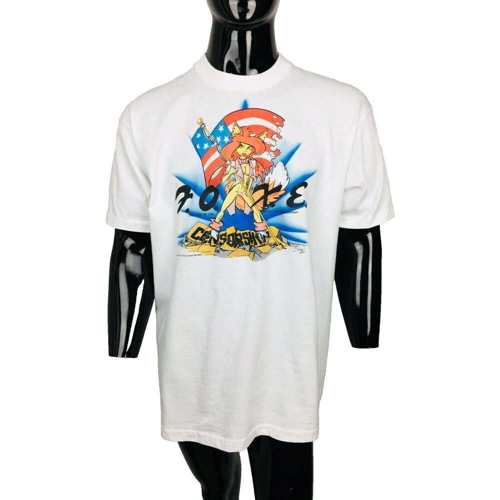 Vintage 90s Fight Censorship Animated Sean Brehmer USA American Flag Tee NEW